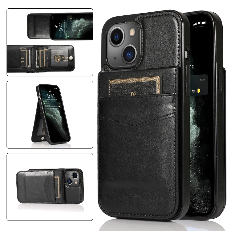Solid Color PC + TPU Protective Case with Holder & Card Slots, For... (iPhone 13 mini) For iPhone 13 Black