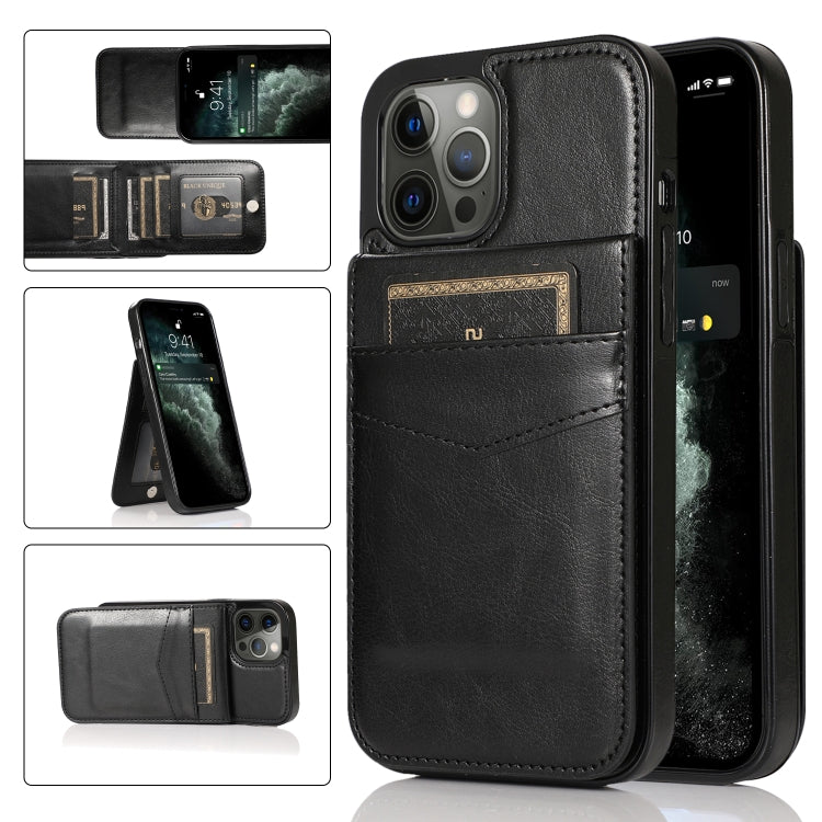 Solid Color PC + TPU Protective Case with Holder & Card Slots, For... (iPhone 13 mini) For iPhone 13 Pro Black