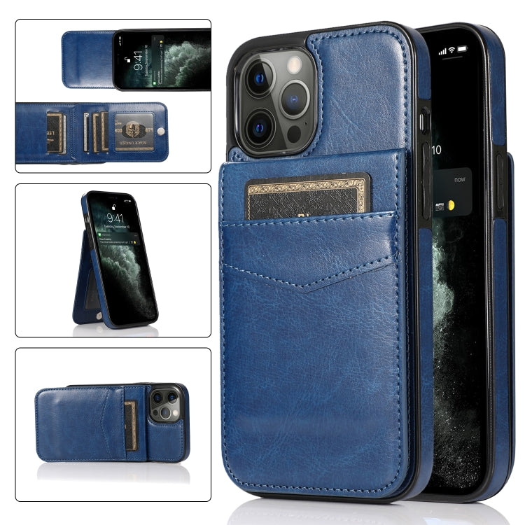 Solid Color PC + TPU Protective Case with Holder & Card Slots, For... (iPhone 13 mini) For iPhone 13 Pro Blue