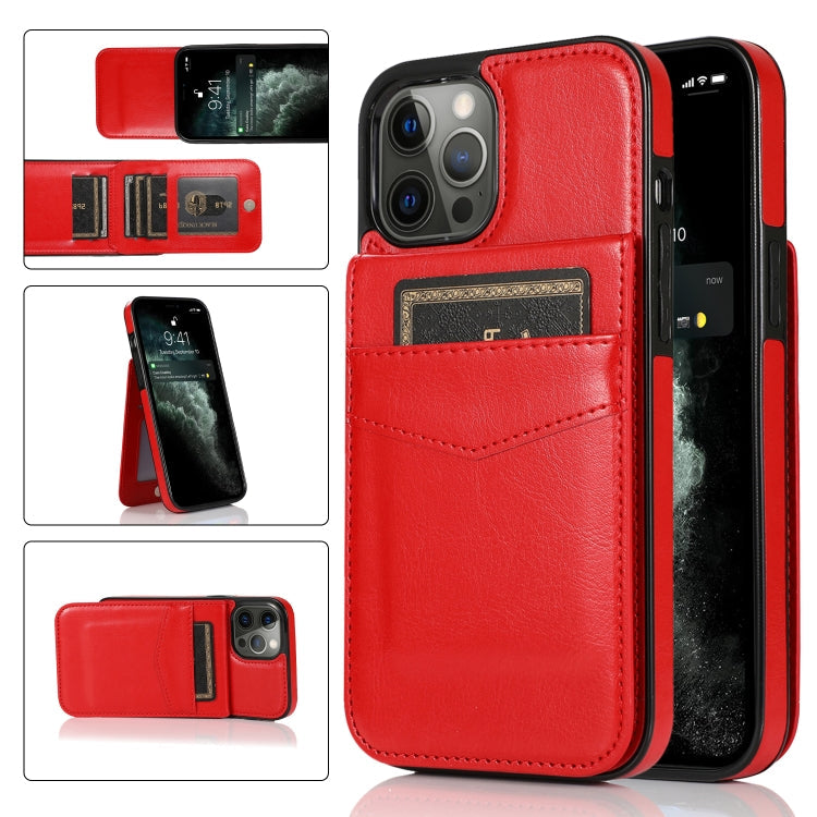 Solid Color PC + TPU Protective Case with Holder & Card Slots, For... (iPhone 13 mini) For iPhone 13 Pro Red