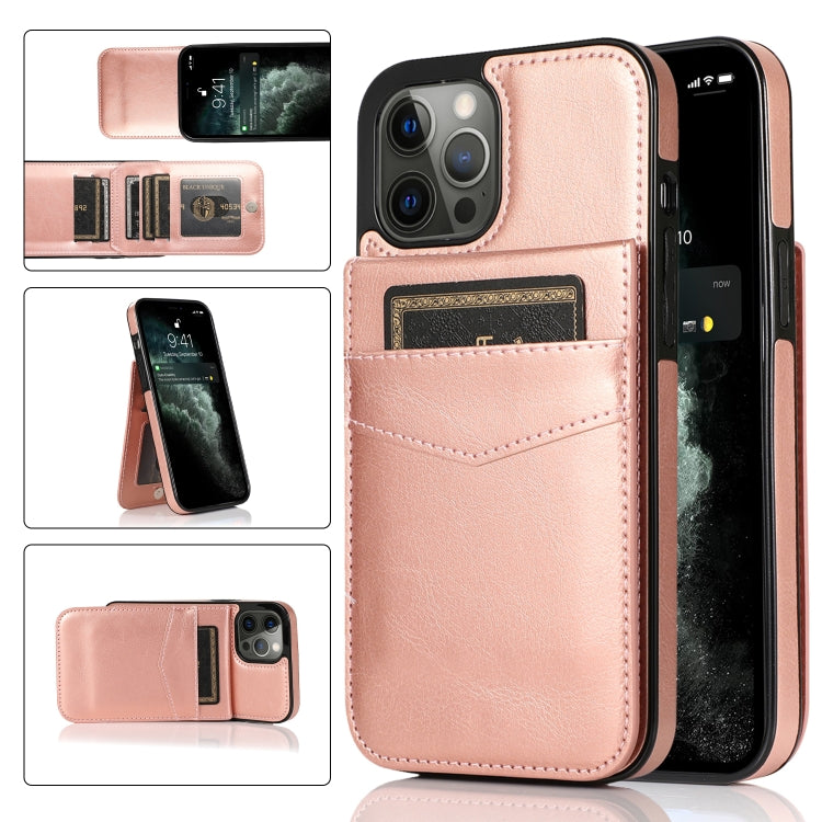 Solid Color PC + TPU Protective Case with Holder & Card Slots, For... (iPhone 13 mini) For iPhone 13 Pro Rose Gold