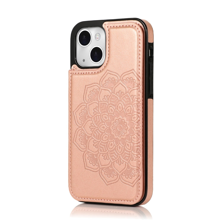 Double Buckle Mandala Pattern PU+TPU Protective Case with Card Slots &... (iPhone 13 mini)