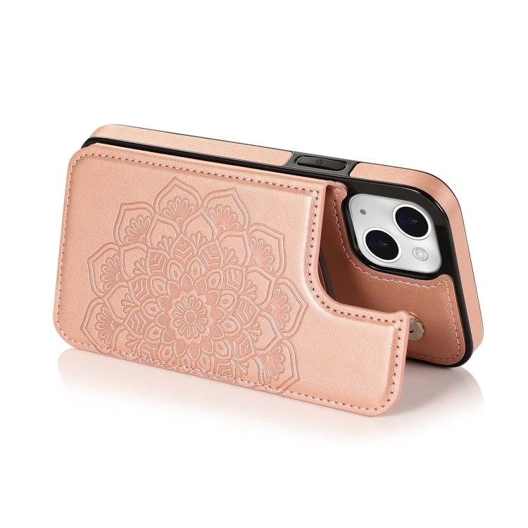 Double Buckle Mandala Pattern PU+TPU Protective Case with Card Slots &... (iPhone 13 mini)
