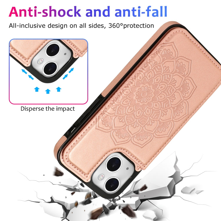 Double Buckle Mandala Pattern PU+TPU Protective Case with Card Slots &... (iPhone 13 mini)
