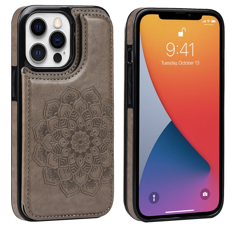 Double Buckle Mandala Pattern PU+TPU Protective Case with Card Slots &... (iPhone 13 mini)