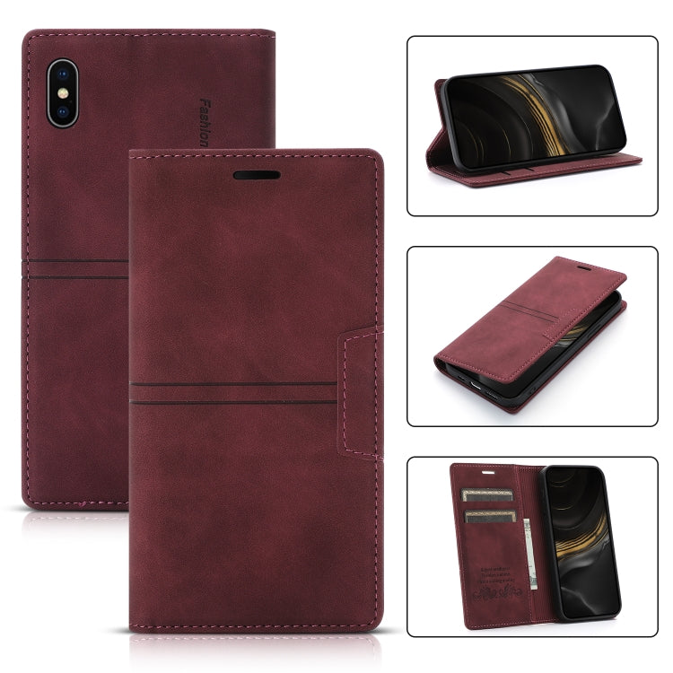 Dream Magnetic Suction Business Horizontal Flip PU Leather Case with Holder & Card Slot & Wallet – Magnetic, Card Slot, Flip, For iPhone XS Max, For iPhone SE 2022 / SE 2020 / 8 / 7, For iPhone 8 Plus / 7 Plus For iPhone XS Max Wine Red