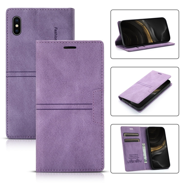 Dream Magnetic Suction Business Horizontal Flip PU Leather Case with Holder & Card Slot & Wallet – Magnetic, Card Slot, Flip, For iPhone XS Max, For iPhone SE 2022 / SE 2020 / 8 / 7, For iPhone 8 Plus / 7 Plus For iPhone XS Max Purple