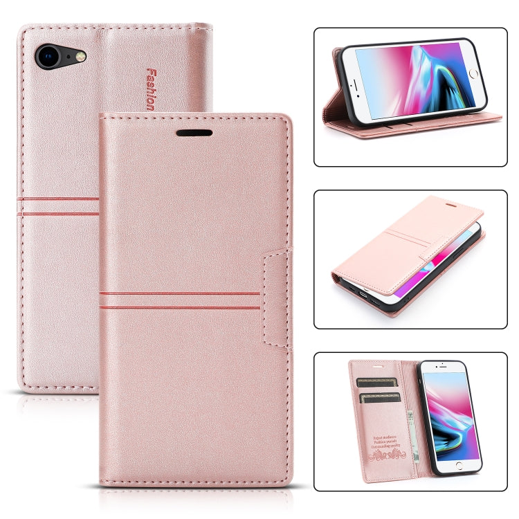 Dream Magnetic Suction Business Horizontal Flip PU Leather Case with Holder & Card Slot & Wallet – Magnetic, Card Slot, Flip, For iPhone XS Max, For iPhone SE 2022 / SE 2020 / 8 / 7, For iPhone 8 Plus / 7 Plus For iPhone SE 2022 SE 2020 8 7 Rose Gold