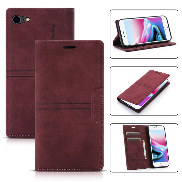 Dream Magnetic Suction Business Horizontal Flip PU Leather Case with Holder & Card Slot & Wallet – Magnetic, Card Slot, Flip, For iPhone XS Max, For iPhone SE 2022 / SE 2020 / 8 / 7, For iPhone 8 Plus / 7 Plus For iPhone SE 2022 SE 2020 8 7 Wine Red