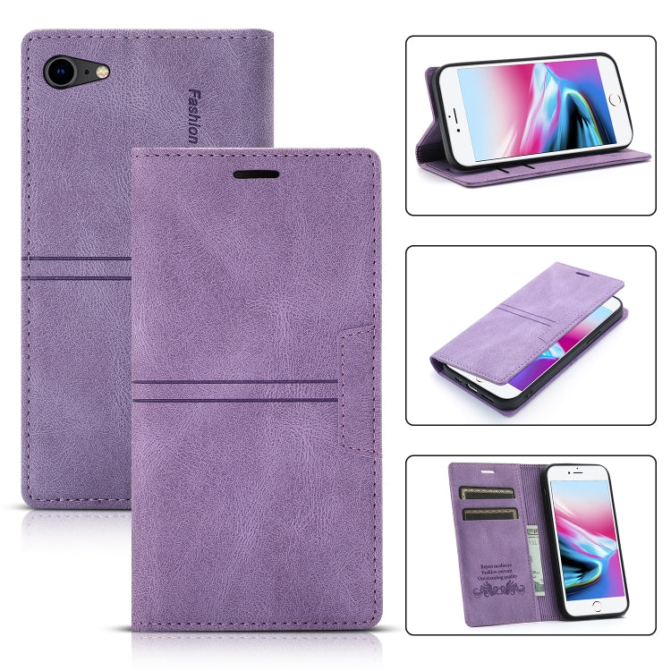 Dream Magnetic Suction Business Horizontal Flip PU Leather Case with Holder & Card Slot & Wallet – Magnetic, Card Slot, Flip, For iPhone XS Max, For iPhone SE 2022 / SE 2020 / 8 / 7, For iPhone 8 Plus / 7 Plus For iPhone SE 2022 SE 2020 8 7 Purple