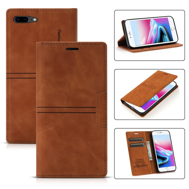 Dream Magnetic Suction Business Horizontal Flip PU Leather Case with Holder & Card Slot & Wallet – Magnetic, Card Slot, Flip, For iPhone XS Max, For iPhone SE 2022 / SE 2020 / 8 / 7, For iPhone 8 Plus / 7 Plus For iPhone 8 Plus 7 Plus Brown