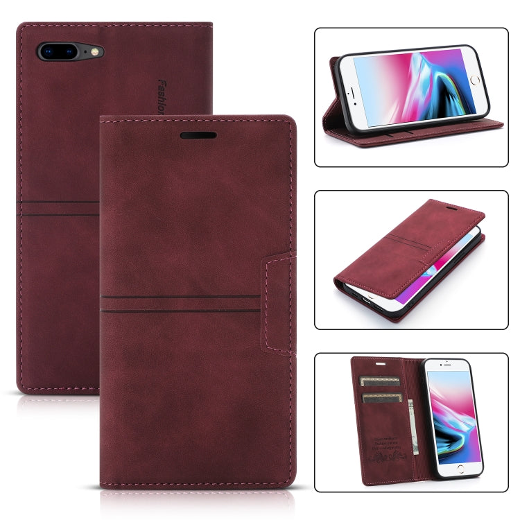 Dream Magnetic Suction Business Horizontal Flip PU Leather Case with Holder & Card Slot & Wallet – Magnetic, Card Slot, Flip, For iPhone XS Max, For iPhone SE 2022 / SE 2020 / 8 / 7, For iPhone 8 Plus / 7 Plus For iPhone 8 Plus 7 Plus Wine Red
