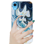 Embossed Varnished Marble TPU Protective Case with Holder, For iPhone XR