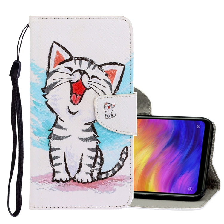3D Colored Drawing Horizontal Flip PU Leather Case with Holder & Card Slots & Wallet – Card Slot, Flip, Leather, For Xiaomi Redmi Note 7 For Xiaomi Redmi Note 7 Red Mouth Cat