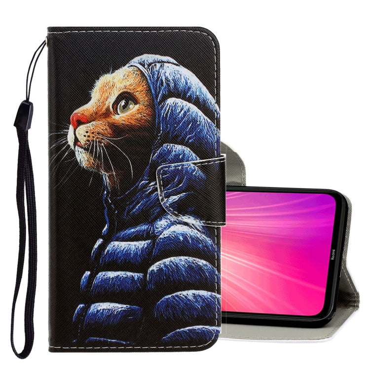 3D Colored Drawing Horizontal Flip PU Leather Case with Holder & Card Slots & Wallet – Card Slot, Flip, Leather, For Xiaomi Redmi Note 8 For Xiaomi Redmi Note 8 Down Jacket Cat