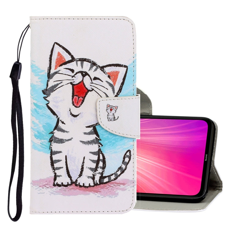 3D Colored Drawing Horizontal Flip PU Leather Case with Holder & Card Slots & Wallet – Card Slot, Flip, Leather, For Xiaomi Redmi Note 8 For Xiaomi Redmi Note 8 Red Mouth Cat