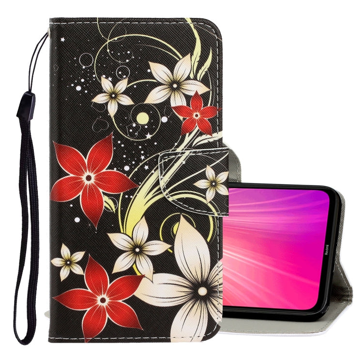 3D Colored Drawing Horizontal Flip PU Leather Case with Holder & Card Slots & Wallet – Card Slot, Flip, Leather, For Xiaomi Redmi Note 8 For Xiaomi Redmi Note 8 Red Flower