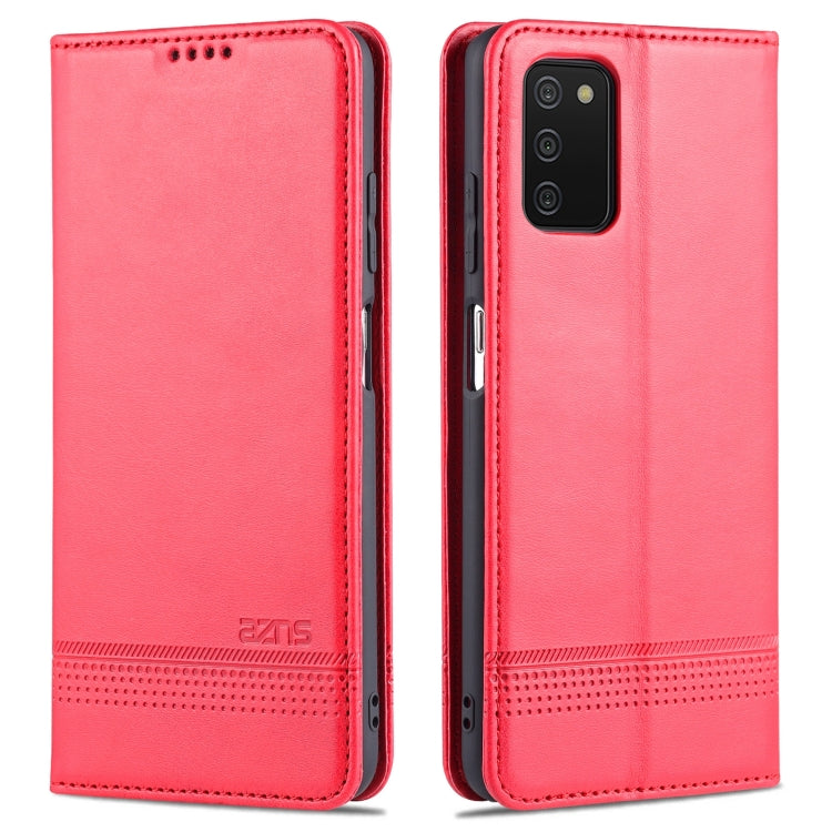 AZNS Magnetic Calf Texture Horizontal Flip Leather Case with Card Slots & Holder & Wallet, For Samsung Galaxy A03s 166mm For Samsung Galaxy A03s 166mm Red