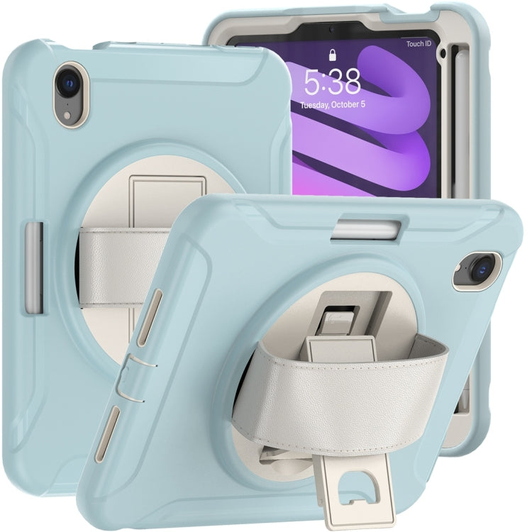 360 Degree Rotation PC + TPU Protective Case with Holder & Hand-strap,... (iPad mini 6) For iPad mini 6 mini 2024 Ice Blue