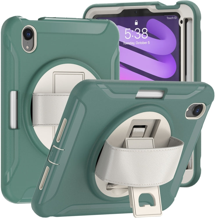 360 Degree Rotation PC + TPU Protective Case with Holder & Hand-strap,... (iPad mini 6) For iPad mini 6 mini 2024 Jade Green