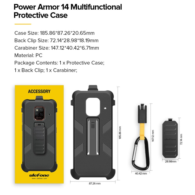 Ulefone Multifunctional TPU + PC Protective Case with Back Clip & Carabiner – TPU, For Ulefone Power Armor 14