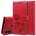 Rose Embossed Horizontal Flip PU Leather Case for Galaxy A10, with Holder & Card Slots & Wallet, For Galaxy A20s For Galaxy A20s Red