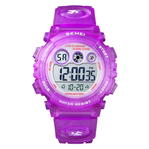 SKMEI 1451 LED Digital Stopwatch Chronograph Luminous Children Sports Electronic Watch, 1451(Transparent Pink Blue), 1451(Transparent Purple), 1451(Transparent Sky Blue), 1451(Transparent Rose Red), 1451(White Shell Blue Circle)                        ... 1451(Transparent Purple) Transparent Purple