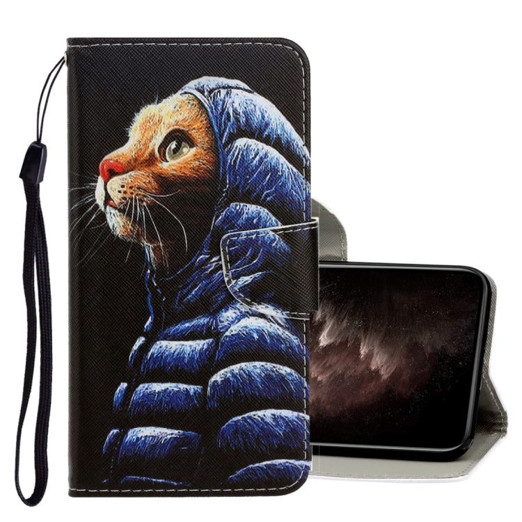 3D Colored Drawing Horizontal Flip PU Leather Case with Holder & Card Slots & Wallet – Card Slot, Flip, Leather, For iPhone 11 Pro Max For iPhone 11 Pro Max Down Jacket Cat