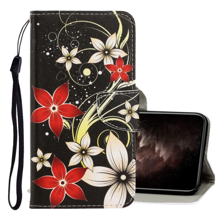 3D Colored Drawing Horizontal Flip PU Leather Case with Holder & Card Slots & Wallet, For iPhone 11 Pro Max For iPhone 11 Pro Max Red Flower