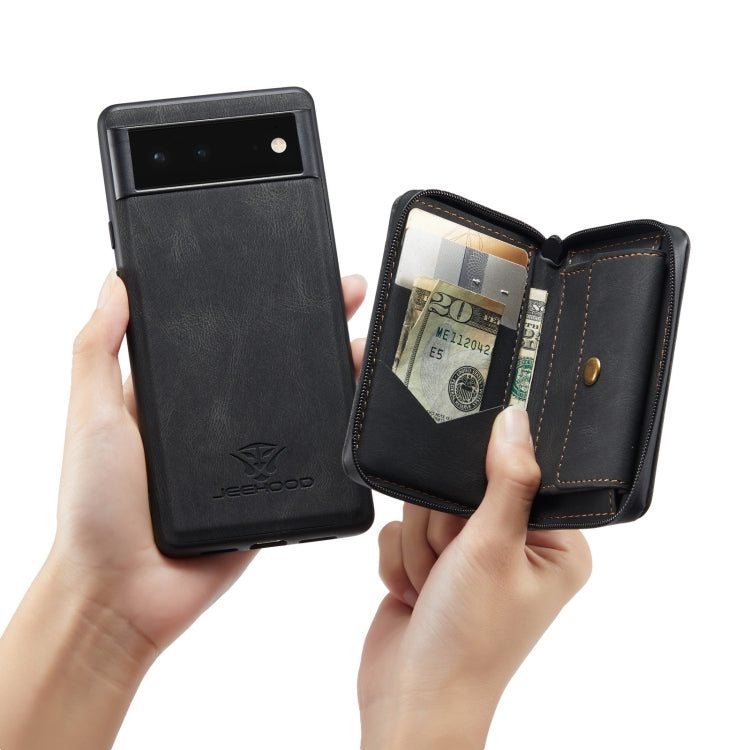 JEEHOOD Magnetic Zipper Horizontal Flip Phone Leather Case – Magnetic, Card Slot, Flip, For Google Pixel 6, For Google Pixel 6 Pro