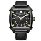 BAOGELA 6763G Square Dial Leather Strap Clock Calendar Mechanical Watch For Men Black
