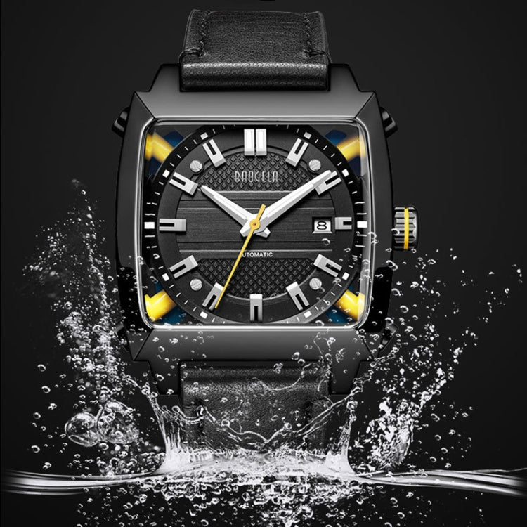 BAOGELA 6763G Square Dial Leather Strap Clock Calendar Mechanical Watch For Men