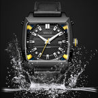 BAOGELA 6763G Square Dial Leather Strap Clock Calendar Mechanical Watch For Men