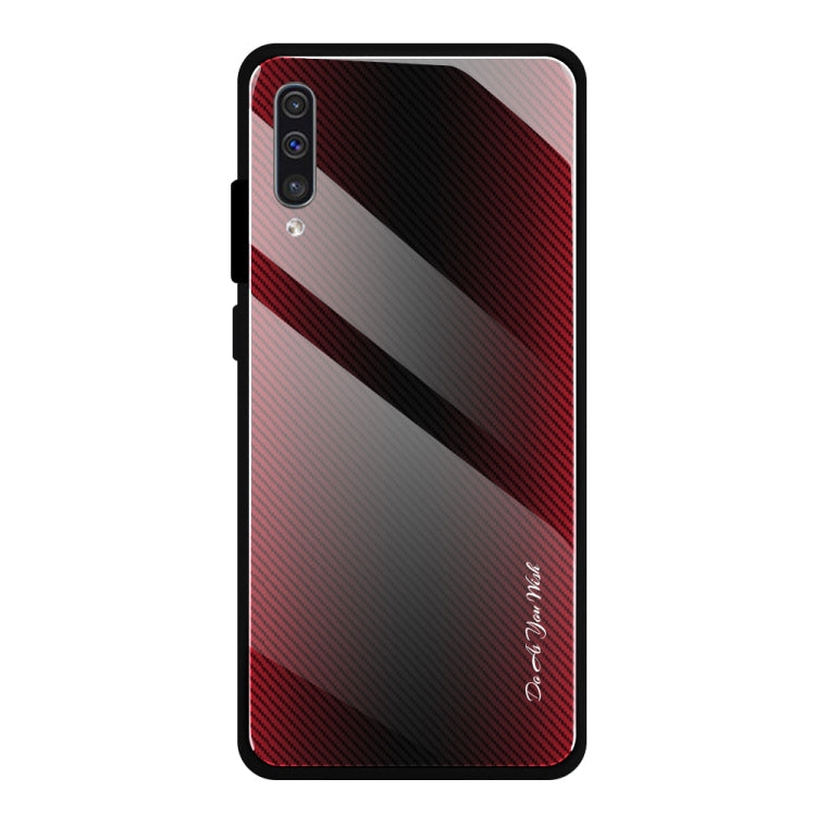 Texture Gradient Glass Protective Case, For Galaxy A20 / A30, For Galaxy A50, For Galaxy A80 / A90, For Galaxy Note 9 For Galaxy A50 Red