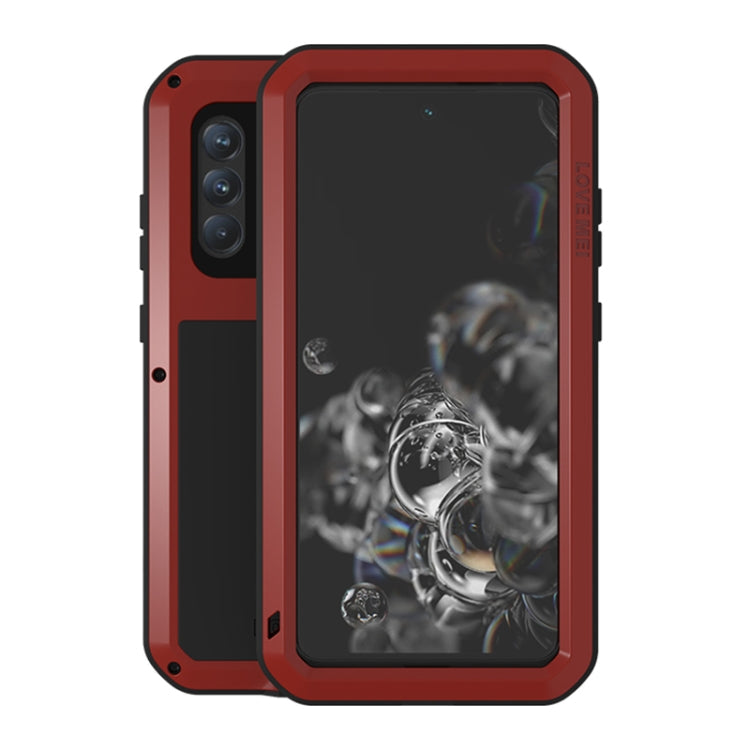 LOVE MEI Metal Shockproof Waterproof Dustproof Protective Phone Case with Glass – Shockproof, Waterproof, For Huawei P50, For Samsung Galaxy S21 FE For Samsung Galaxy S21 FE Red