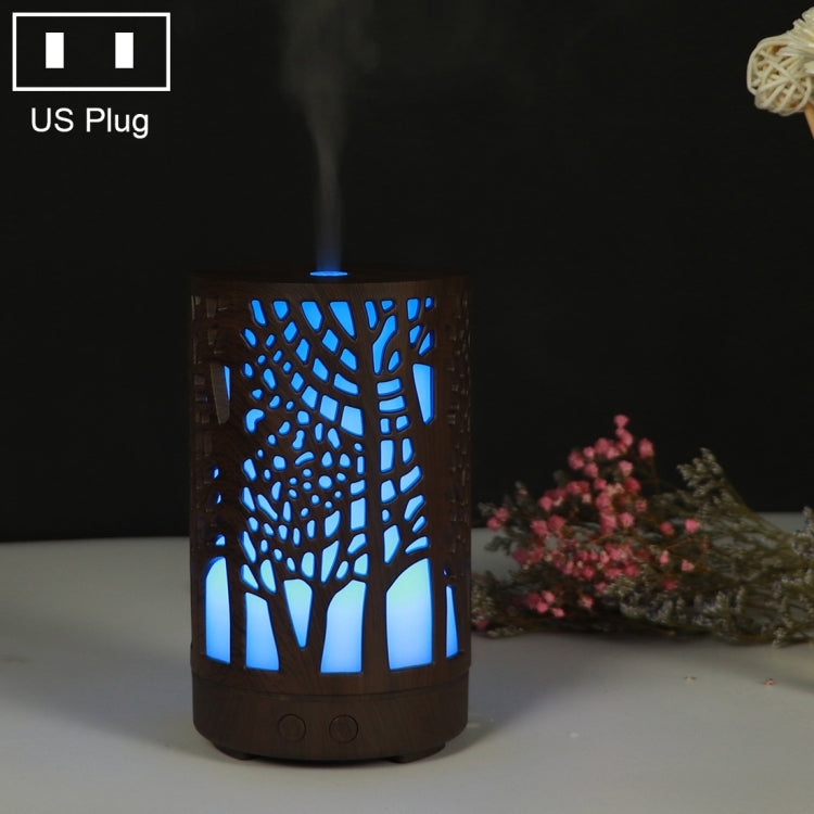 200ml Hollow-out Forest Pattern Wooden Essential Oil Aromatherapy Machine Ultrasonic Humidifier, USB, AU Plug, UK Plug, US Plug – Durable Build, Easy to Use US Plug Dark Brown-3
