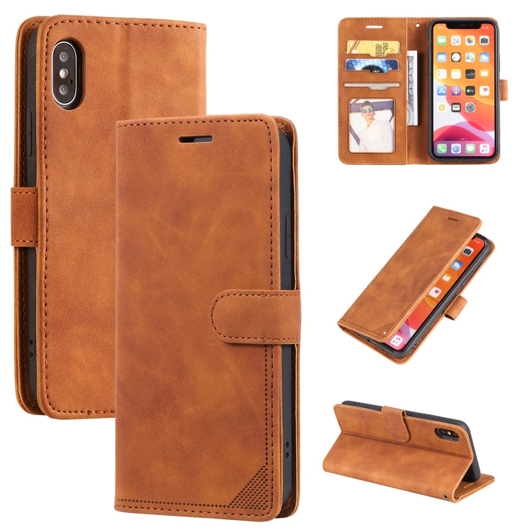 Skin Feel Anti-theft Brush Horizontal Flip Leather Phone Case – Card Slot, Flip, Leather, For iPhone X / XS, For iPhone SE 2022 / SE 2020 / 8 / 7, For iPhone 8 Plus & 7 Plus For iPhone X XS Brown