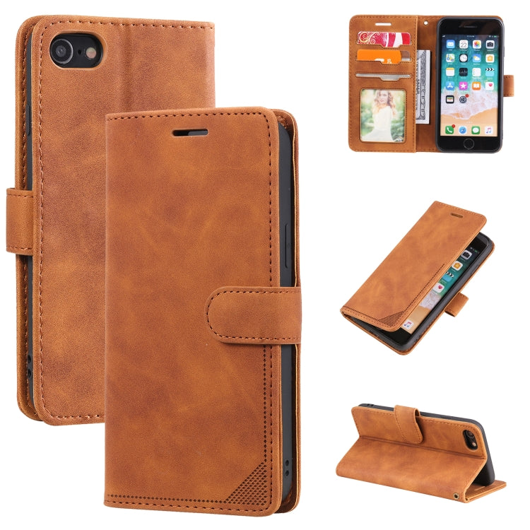 Skin Feel Anti-theft Brush Horizontal Flip Leather Phone Case – Card Slot, Flip, Leather, For iPhone X / XS, For iPhone SE 2022 / SE 2020 / 8 / 7, For iPhone 8 Plus & 7 Plus For iPhone SE 2022 SE 2020 8 7 Brown