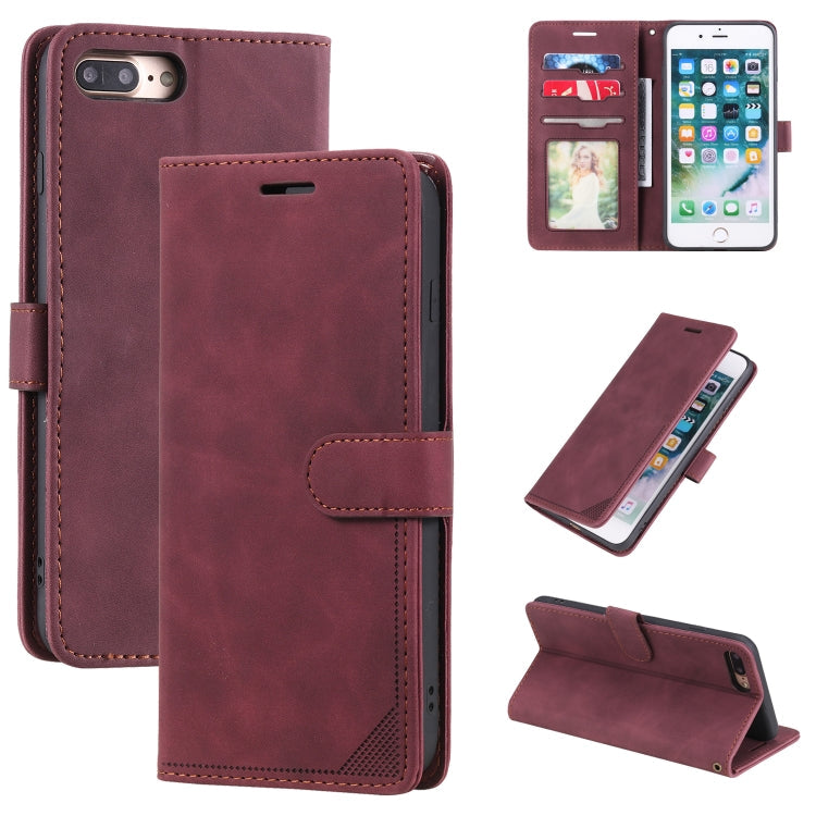 Skin Feel Anti-theft Brush Horizontal Flip Leather Phone Case – Card Slot, Flip, Leather, For iPhone X / XS, For iPhone SE 2022 / SE 2020 / 8 / 7, For iPhone 8 Plus & 7 Plus For iPhone 8 Plus & 7 Plus Red