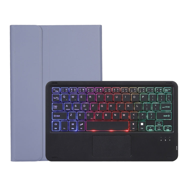 AHV7-AS Lambskin Texture Tri-color Backlight Bluetooth Keyboard Leather Tablet Case with Touchpad For Honor Pad V8 / Tablet V7 Pro, AHV7-AS – Leather, Bluetooth AHV7-AS Purple
