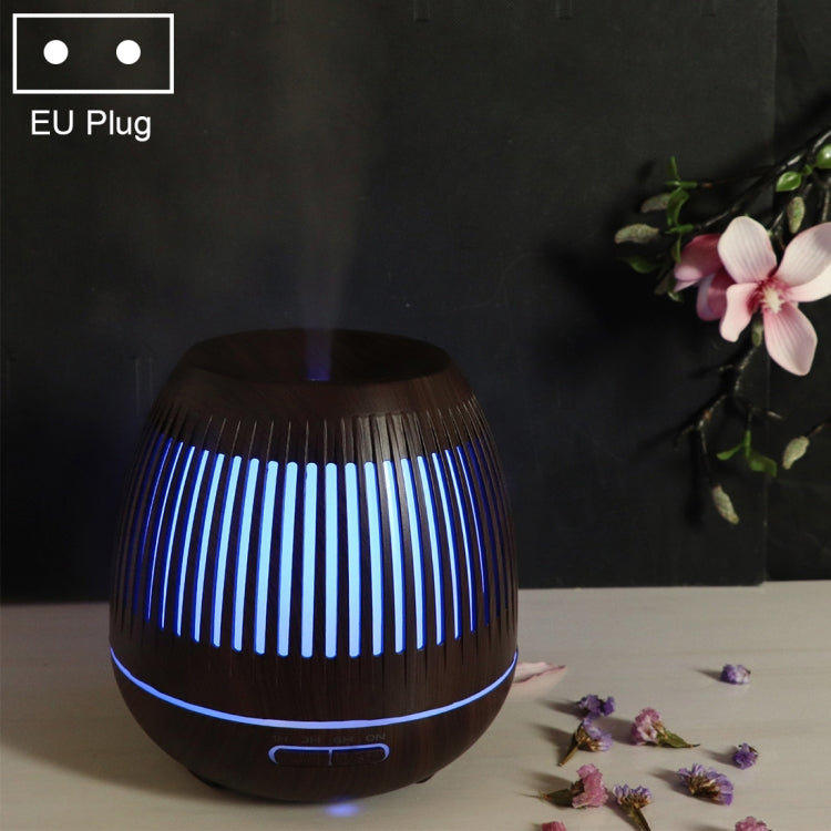 400ml Hollow-out LED Humidifier Wood Grain Air Purifier Aromatherapy Machine with Colorful LED Light, EU Plug, UK Plug, US Plug – TPU EU Plug Dark Brown