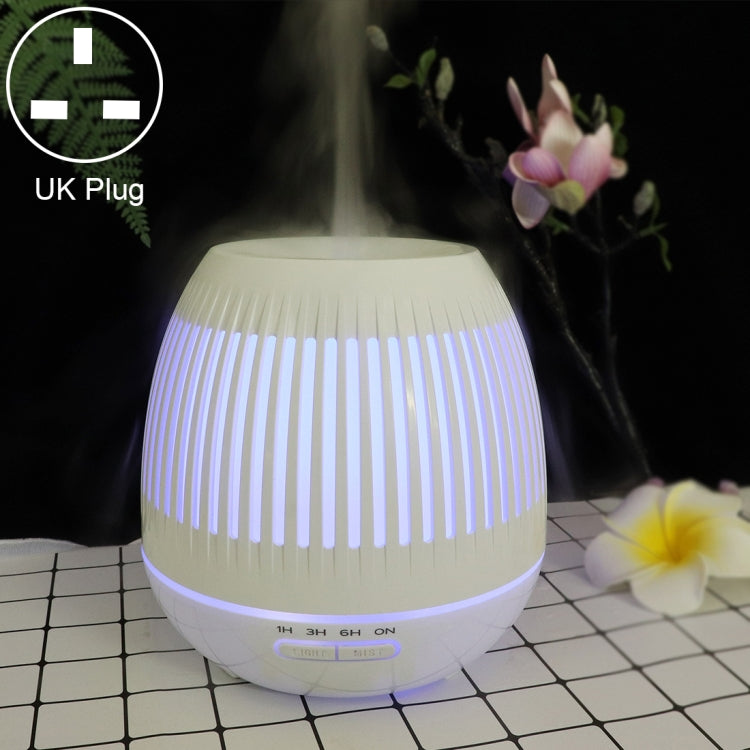 400ml Hollow-out LED Humidifier Wood Grain Air Purifier Aromatherapy Machine with Colorful LED Light, EU Plug, UK Plug, US Plug – TPU UK Plug White