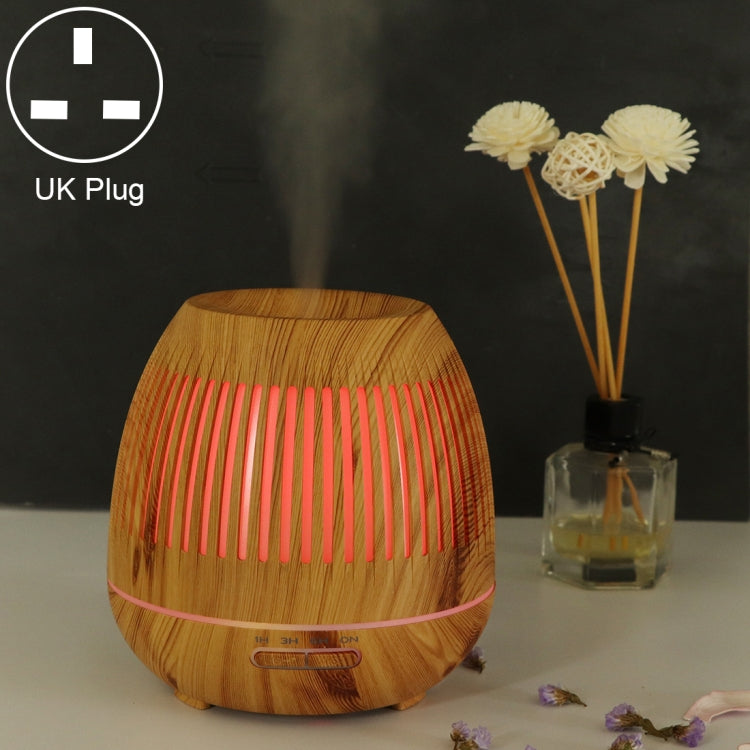 400ml Hollow-out LED Humidifier Wood Grain Air Purifier Aromatherapy Machine with Colorful LED Light, EU Plug, UK Plug, US Plug – TPU UK Plug Light Brown