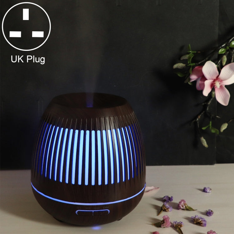 400ml Hollow-out LED Humidifier Wood Grain Air Purifier Aromatherapy Machine with Colorful LED Light, EU Plug, UK Plug, US Plug – TPU UK Plug Dark Brown