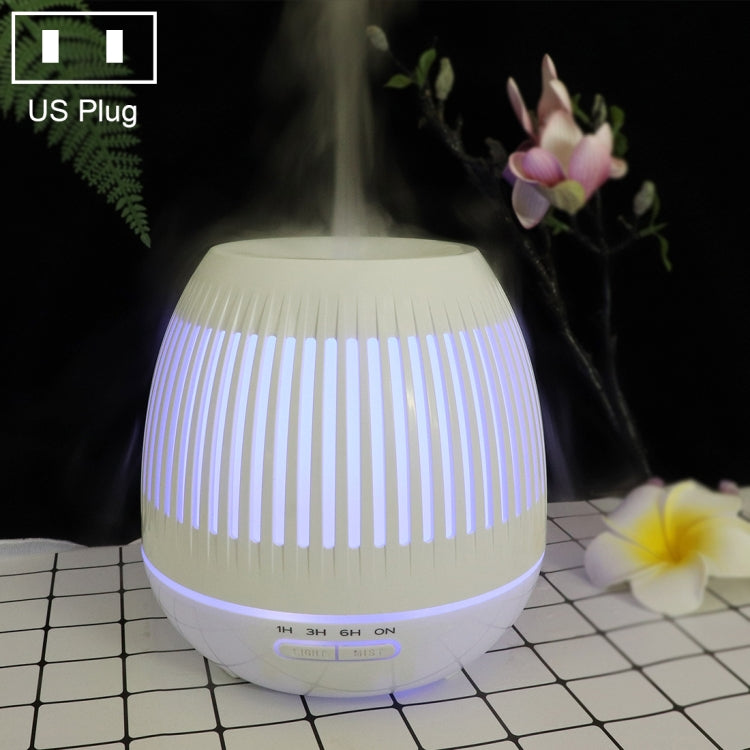 400ml Hollow-out LED Humidifier Wood Grain Air Purifier Aromatherapy Machine with Colorful LED Light, EU Plug, UK Plug, US Plug – TPU US Plug White