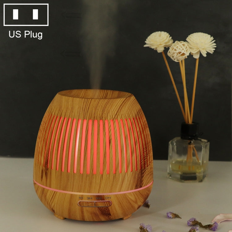 400ml Hollow-out LED Humidifier Wood Grain Air Purifier Aromatherapy Machine with Colorful LED Light, EU Plug, UK Plug, US Plug – TPU US Plug Light Brown