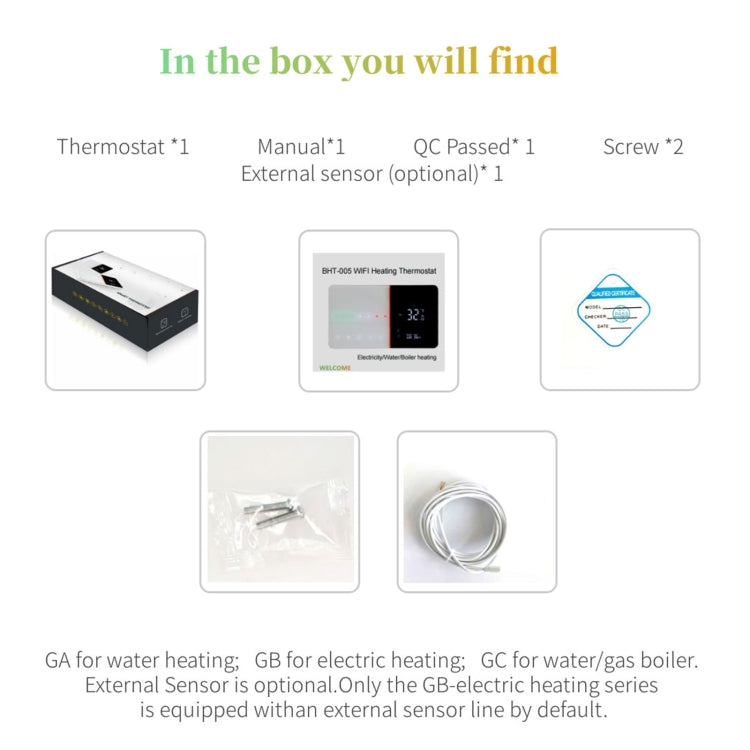 BHT-005-GCLW 220V AC 3A Smart Home Heating Thermostat for EU Box, Control Boiler Heating with Only Internal Sensor & WIFI Connection, BHT-005-GCLW