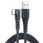 6A 66W USB to USB-C / Type-C Elbow Mobile Phone Game Fast Data Cable, 0.5m, 1m, 2m, 3m – Aluminum Alloy, TPU