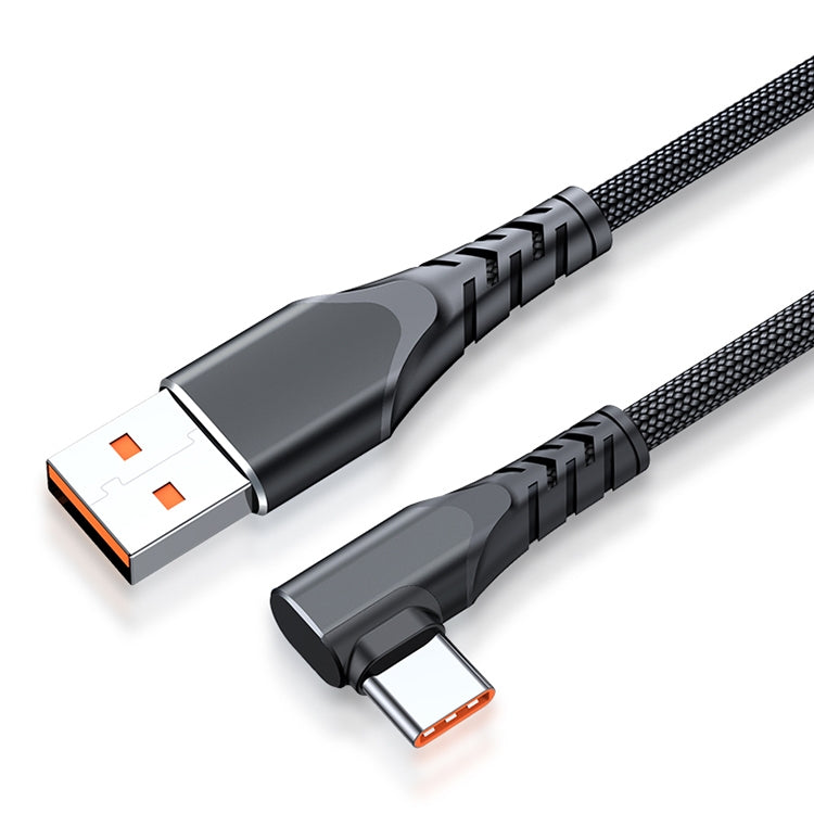 6A 66W USB to USB-C / Type-C Elbow Mobile Phone Game Fast Data Cable, 0.5m, 1m, 2m, 3m – Aluminum Alloy, TPU