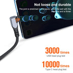 6A 66W USB to USB-C / Type-C Elbow Mobile Phone Game Fast Data Cable, 0.5m, 1m, 2m, 3m – Aluminum Alloy, TPU